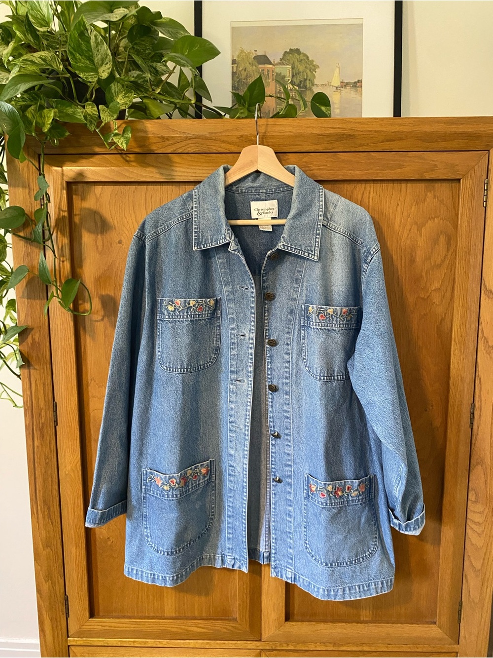 Vintage Christopher & Banks Light Blue Embroidered Denim Jacket